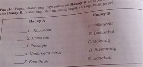 Panuto Pagtambalin Ang Mga Salita Sa Hanay A Studyx