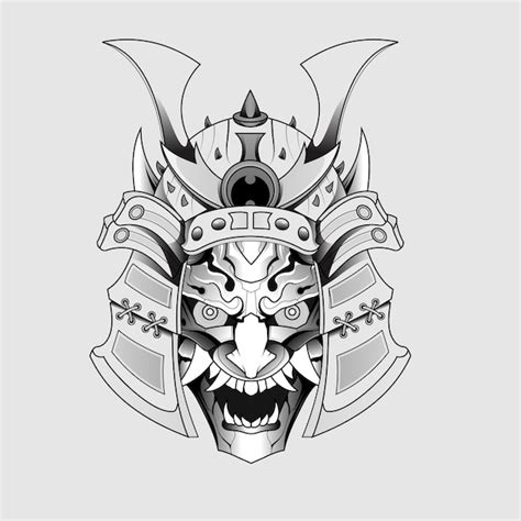 M Scara De Samurai Preto Oni Devil Japon S Ilustra O De Guerreiro