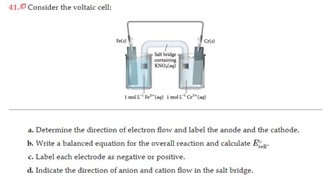 Solved 41 10 Consider The Voltaic Cell Fe S Cr S Salt