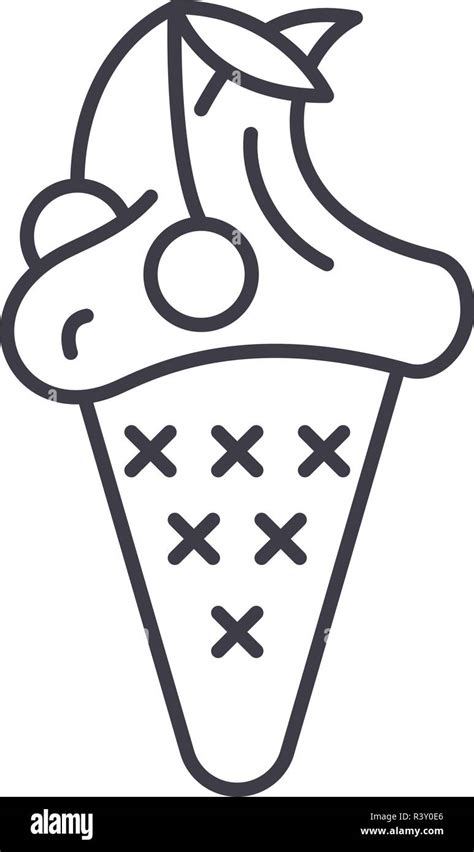 Cherry Ice Cream Line Icon Concept Cherry Ice Cream Vector Linear