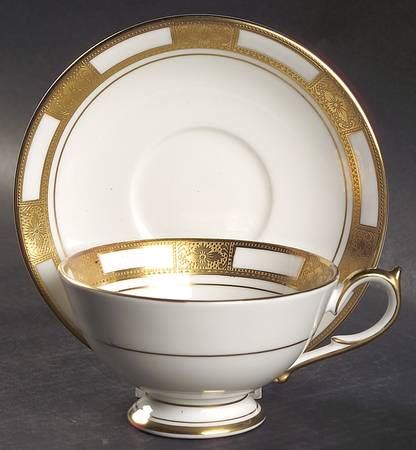 Empress White Gold Encrusted Smooth Or Scalloped Footed Cup Saucer