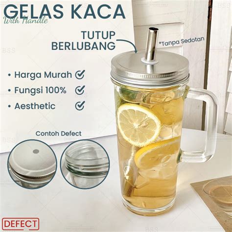 Jual Tumbler Mug Aesthetic Ml Drink Jar Gelas Kaca Dengan Pegangan