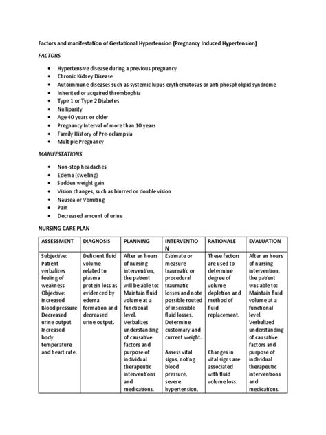 Pregnancy Induced Hypertension Nursing Care Plan Pdf Heart