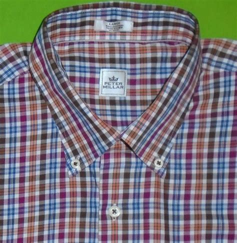 Peter Millar Dress Shirt Multi-Color Plaid Long Sleeve Men size Large ...