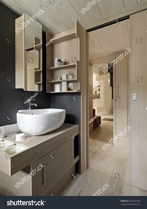 Interior View Modern Bathroom Wood Paneling Stock Photo 247827328 ...