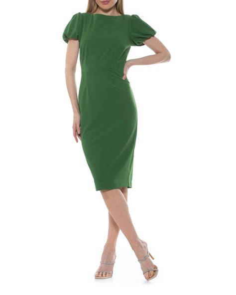 Alexia Admor Odette Puff Sleeve Midi Sheath Dress In Green Lyst