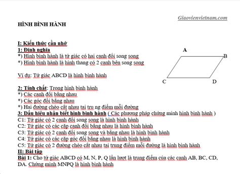 Cách Chứng Minh Hình Bình Hành Lý Thuyết Và Bài Tập