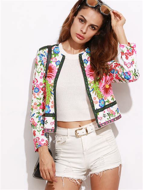 Multicolor Floral Print Collarless Open Front Blazer Sheinsheinside