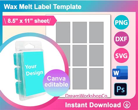 Wax Melt Template Soap Label Svg Canva Dxf Ms Word Docx Etsy