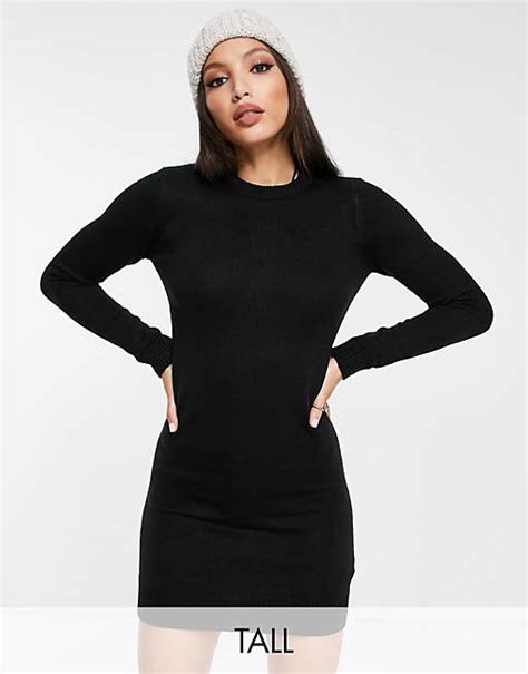 Brave Soul Tall Grungy Crew Neck Sweater Dress In Black Asos