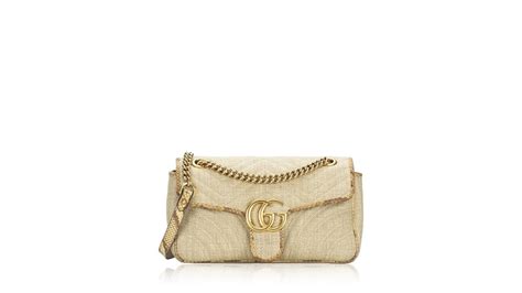 Gucci Raffia Elaphe Gg Marmont Matelasse Small Flap Shoulder Bag