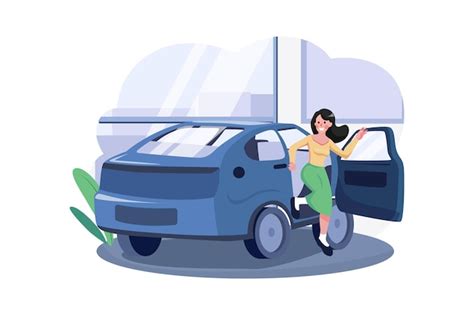 Premium Vector Woman Sitting In A Car In Showroom