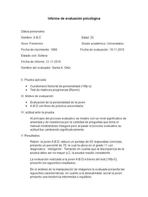 Informe De Evaluación Psicológicadocx