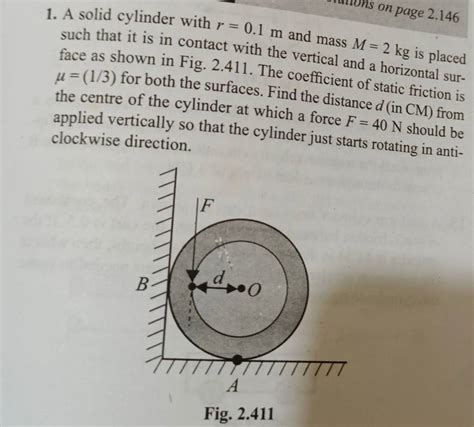 A Solid Cylinder With R M And Mass M Kg Is Placed Such That It I