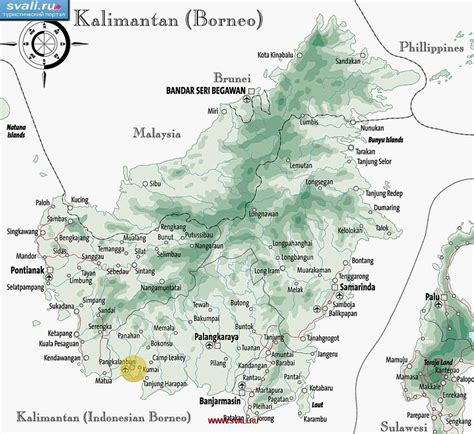 карты Карта острова Калимантан Kalimantan Borneo Индонезия англ