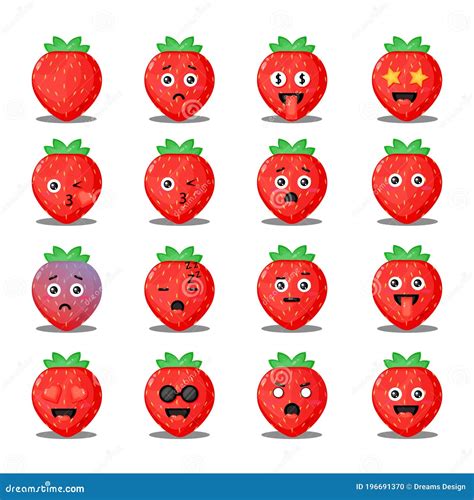 Set Of D Strawberry Emoticons Smileys Emoticons Vector Image