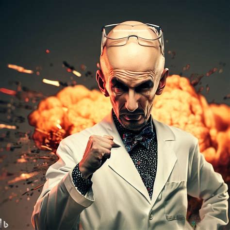 Bald Scientist With Glasses Staring In Front Of An Explosion Bing Ai