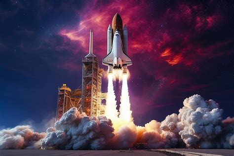 Premium Ai Image Spaceship Lift Off Space Shuttle With Smoke And