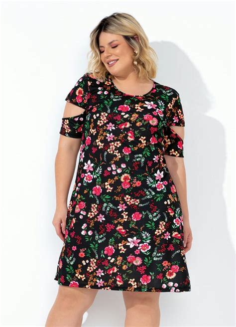 Vestido Floral Com Recorte Nas Mangas Plus Size Marguerite