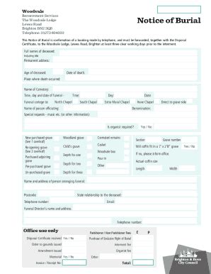 Fillable Online Notice Of Burial Of Cremated Remains Fax Email Print