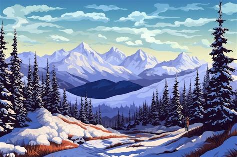 Premium AI Image Winter Wonderland Pixel Art Mountain Landscape