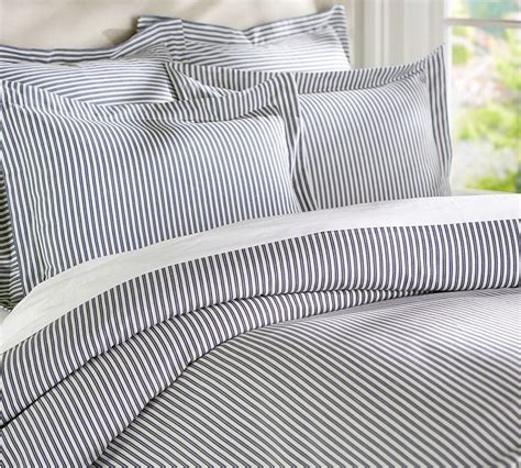 Thatcher Ticking Stripe Duvet Cover And Sham Navy Blue Traditional