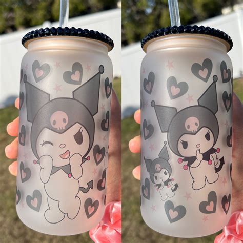 Cute Pink And Black Kawaii Anime Character 16 Oz Frosted Beer Can Glass