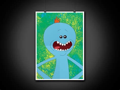 Mr. Meeseeks Rick and Morty Color Portrait Art Illustration Print Wall ...