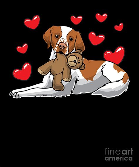 Brittany Dog With Stuffed Animal And Hearts Digital Art By Joyce W