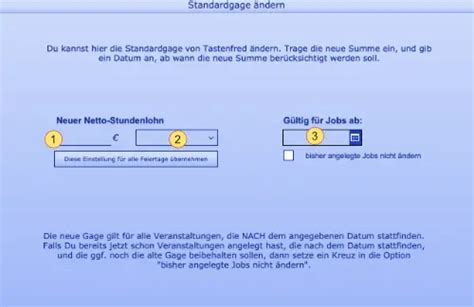 Gageneinstellungen Der K Nstler Orga Job Jobverwaltung Hilfe Und