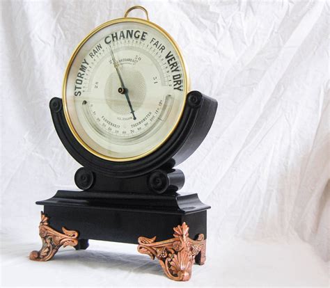 Huge Late Victorian 10 Dial Brass Aneroid Barometer On Ebonised Stand