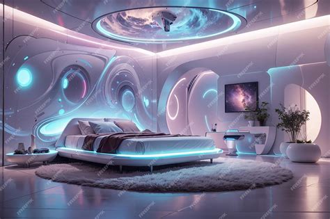 Premium AI Image | A futuristic bedroom with a floating bed and ...