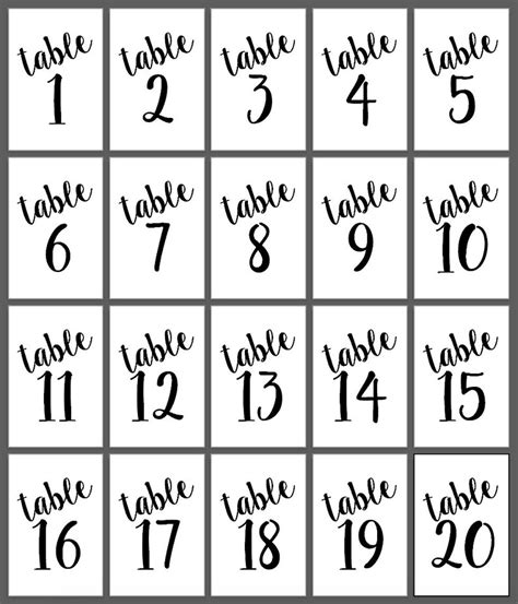 Free Printable Table Numbers 1 20 Templates Printable