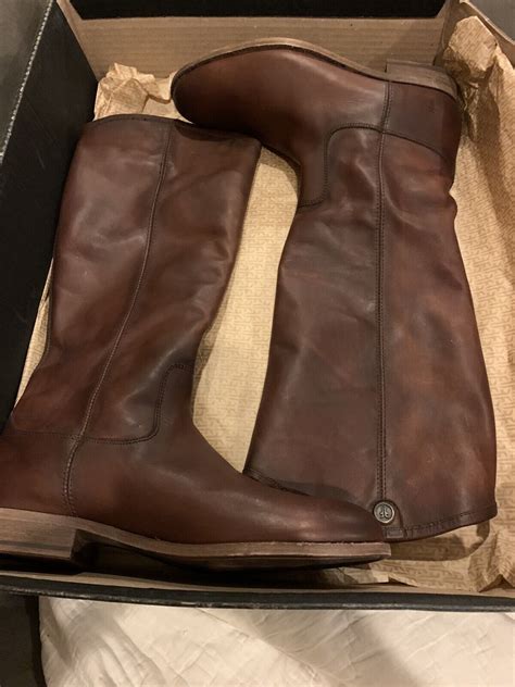 Frye Melissa Button 2 Tall Riding Boots Cognac Brown Gem