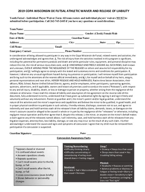 Fillable Online Copa Wi Futsal Waiver Form Docx Fax Email Print