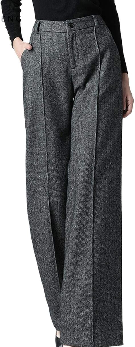 Pants Fashion Wool Wide Leg Women High Waist Straight Casual Brown Long