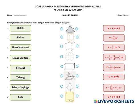 Volume Bangun Ruang Online Activity For 6 Live Worksheets