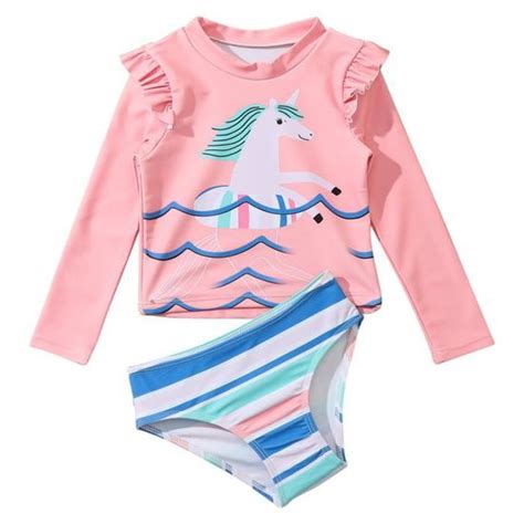 Iiniim Maillot De Bain Enfants Fille 2 Pieces Anti Uv Haut Manches