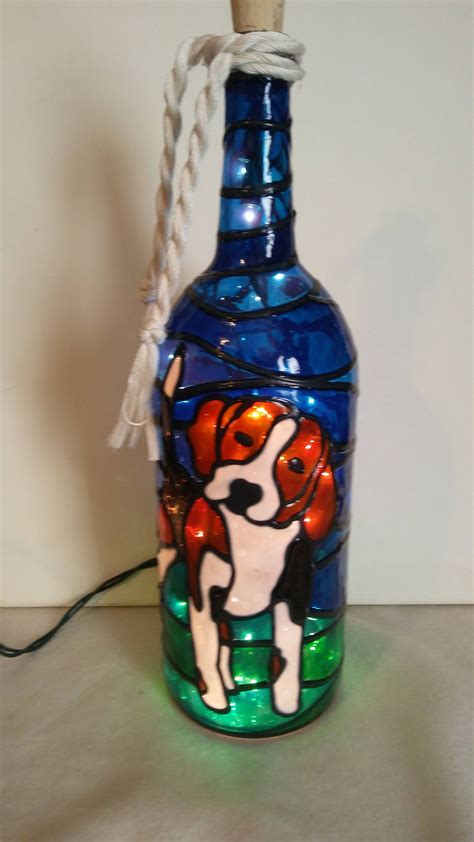 Beagle Puppy Bottle Lamp Hand Painted Stained Glass Look Etsy In