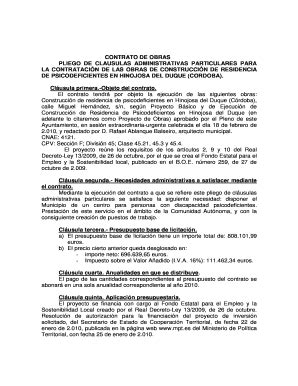 Completable En línea aplicaciones dipucordoba CONTRATO DE OBRAS PLIEGO