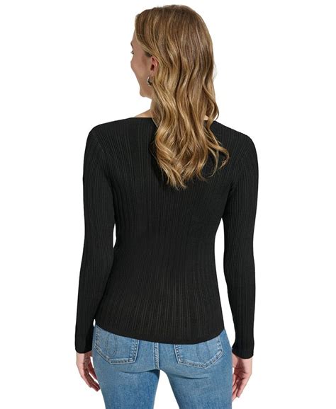 Calvin Klein Square Neck Mixed Rib Knit Sweater Macys