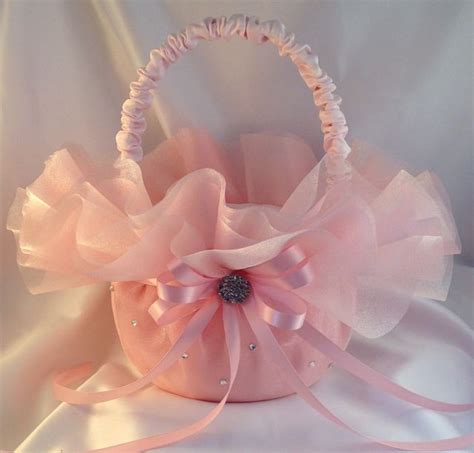 Gorgeous Custom Flower Girl Basket With Layers Of Light Pink Organza