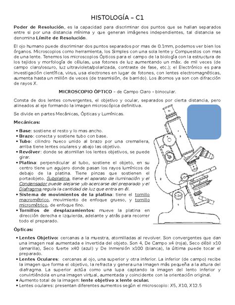 Microscop A Ptica Y T Cnicas Histol Gicas Histolog A C Poder De