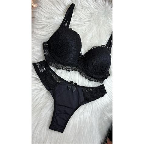 CONJUNTO FEMININO PRETO DE BOJO ARO LINGERIE SENSUAL LUXO FIO DUPLO DE