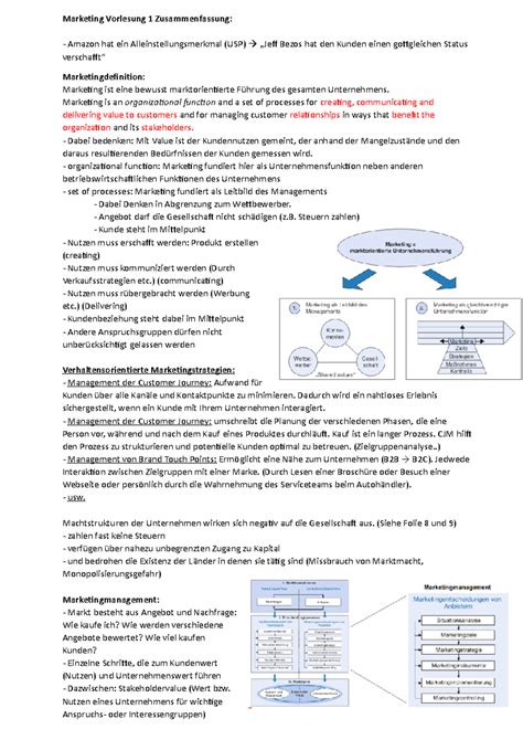 Marketing Vorlesung Zusammenfassung Marketing Vorlesung