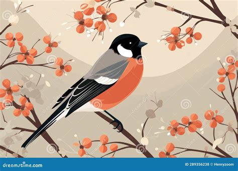 Bird Bullfinch Sits On A Rowan Branch Stock Photo Image Of Perched