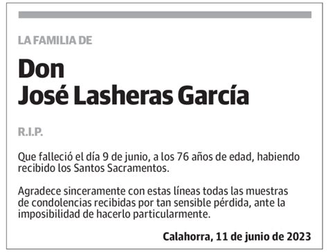 Don Jos Lasheras Garc A Esquela De Agradecimiento La Rioja