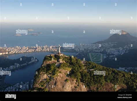 An Aerial View Of Christ The Redeemer Overlooking Rio De Janeiro Stock