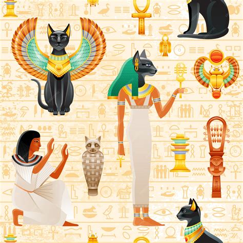 Premium Vector | Ancient egypt seamless pattern. cat bastet goddess ...