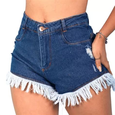 Short Jeans Feminino Cintura Alta Destroyed Levanta Bumbum MercadoLivre